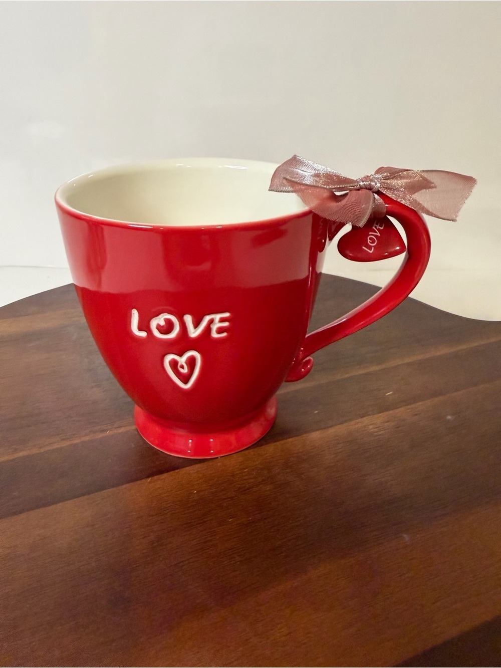 Starbucks 2006 Love Heart Mug Red Valentine Coffee Cup Heart Charm & Ribbon 15oz